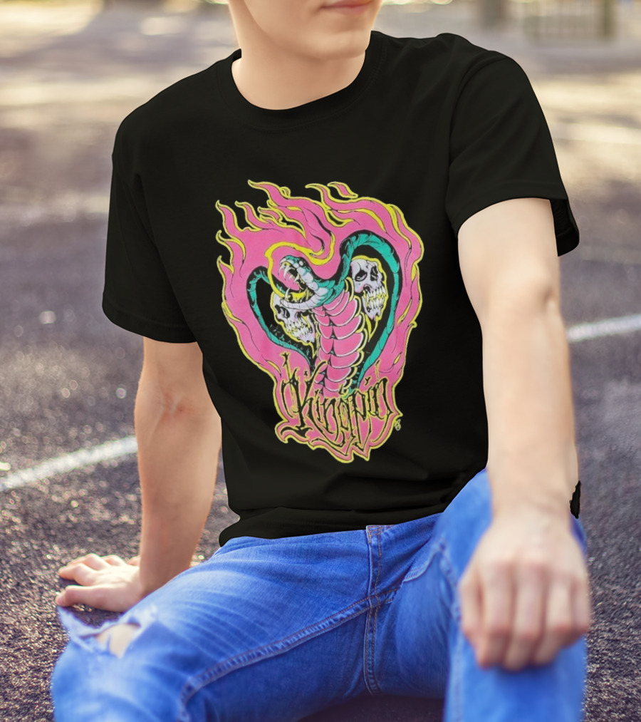 Kingpin Cobra Snake With Skulls And Flames T-Shirt