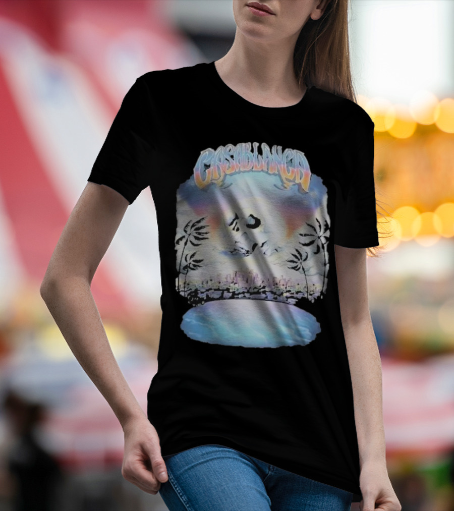 Laura Redman Club Casablanca Skull Palm Trees Sunset Coastal Scene T-Shirt