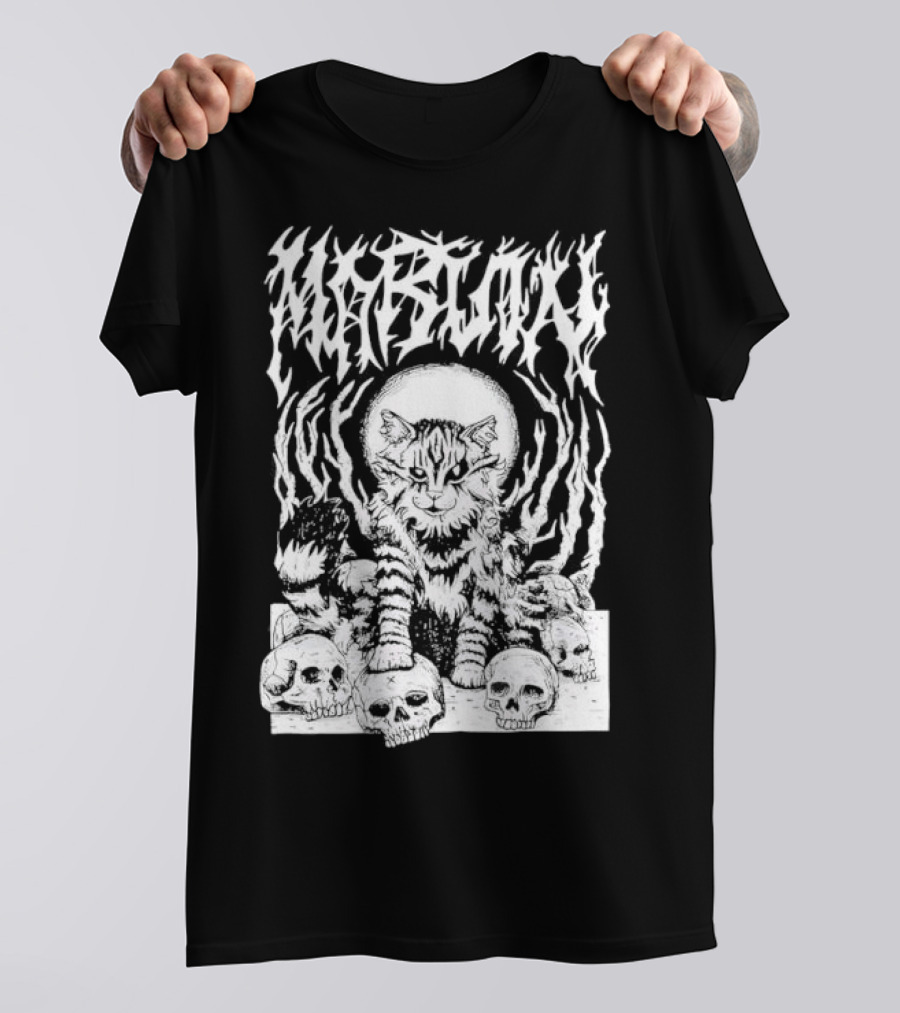 Metal Marvin Skull Cat By Beefaroni Flame Design T-Shirt