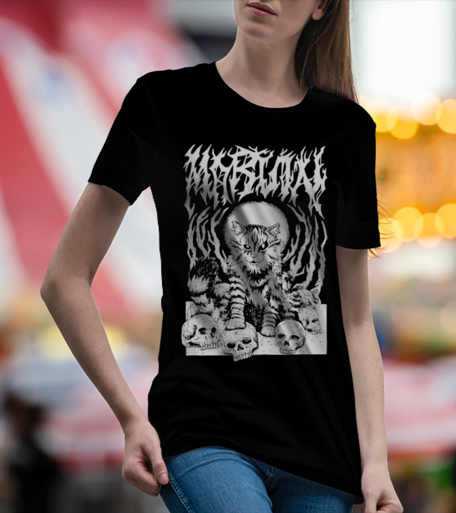 Metal Marvin Skull Cat By Beefaroni Flame Design T-Shirt