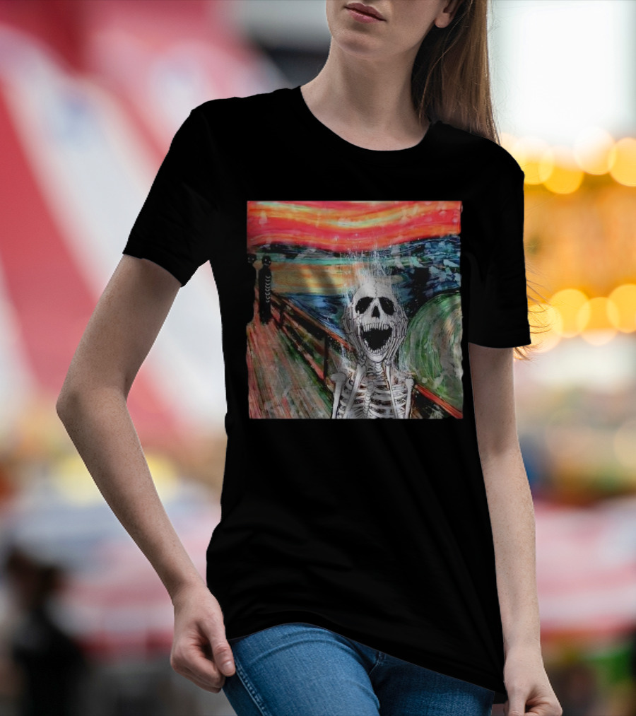 Skeleton Scream Edvard Munch Style Famous Painting Parody T-Shirt