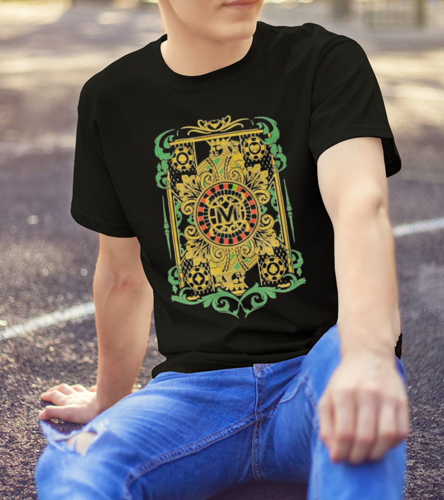 Vegas Matt The King Ornate Card Green Gold Circular M T-Shirt