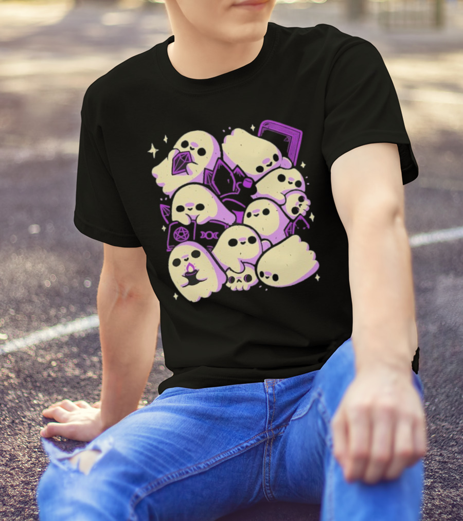 Xmorfina Spooky Cute Ghosts Witchcraft Pentagram Purple Aesthetic T-Shirt