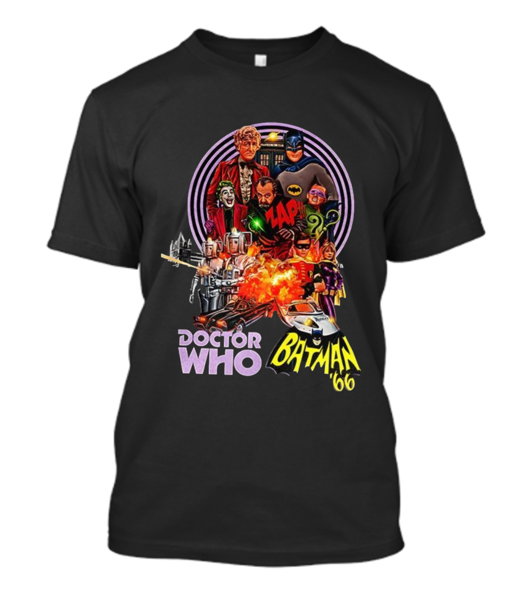 Doctor Who Batman '66 Crossover With Joker And Cybermen Explosions T-Shirt