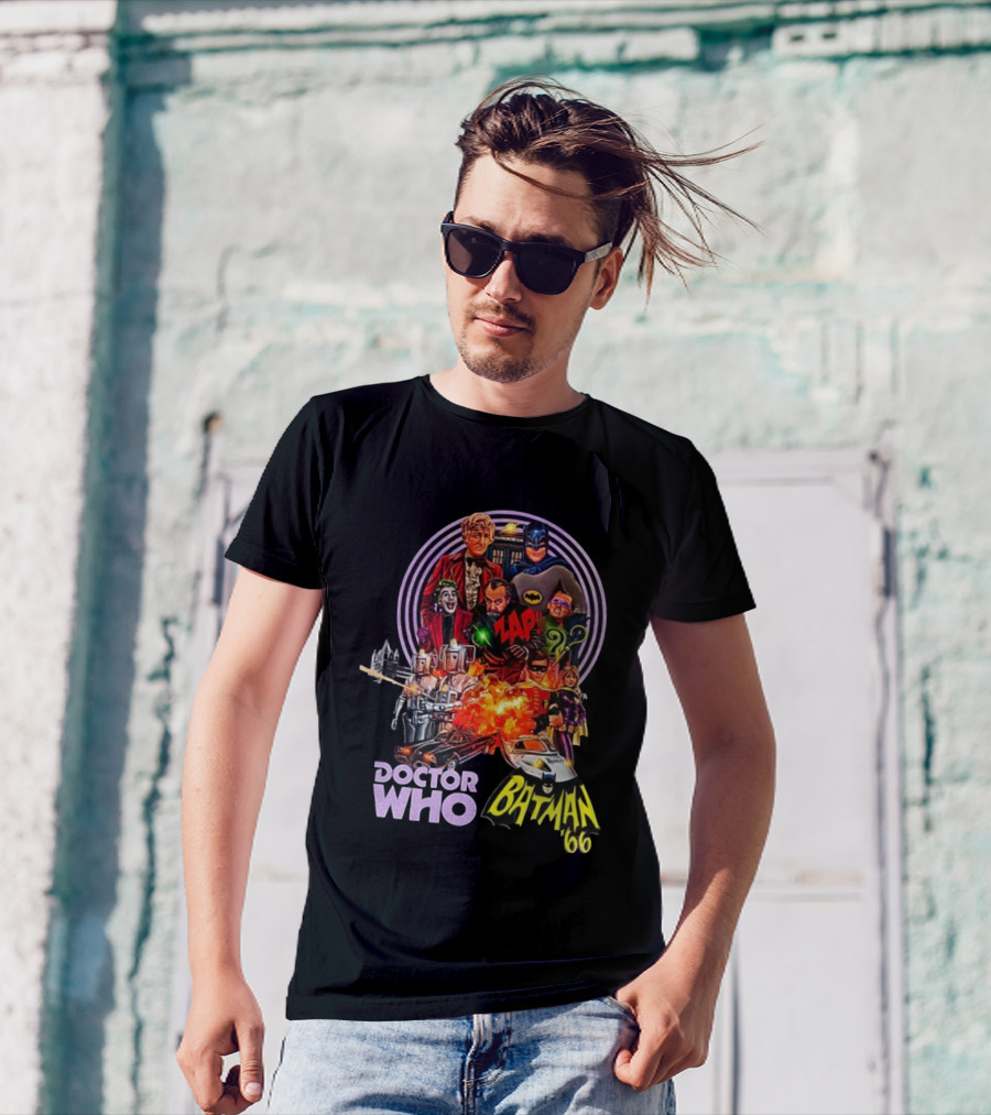 Doctor Who Batman '66 Crossover With Joker And Cybermen Explosions T-Shirt