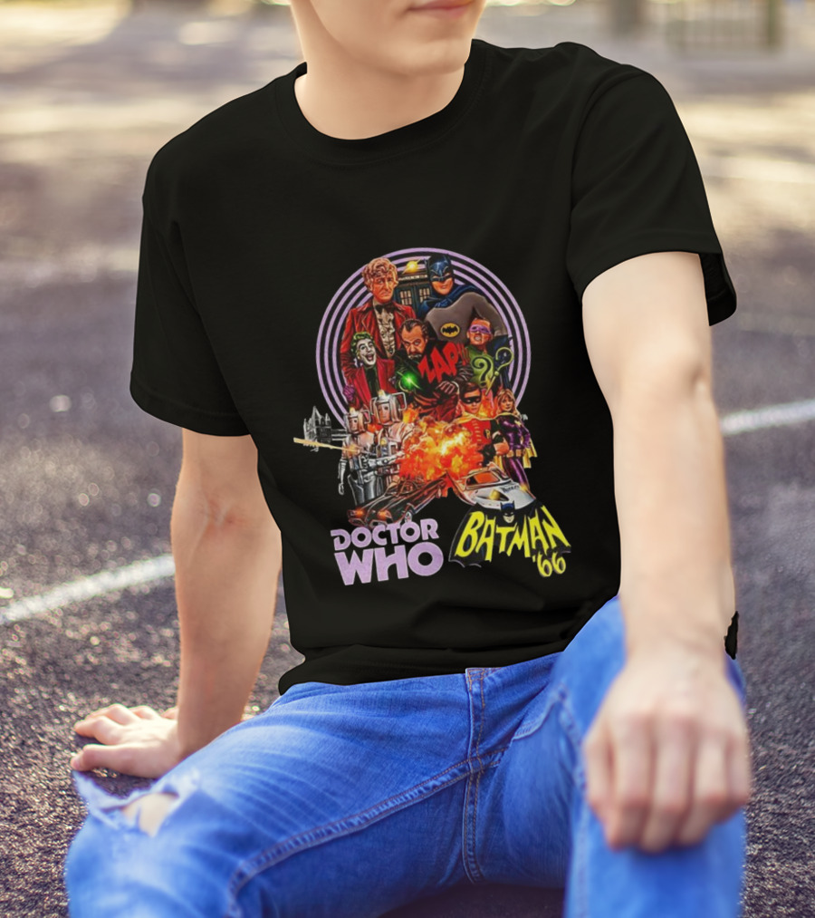 Doctor Who Batman '66 Crossover With Joker And Cybermen Explosions T-Shirt