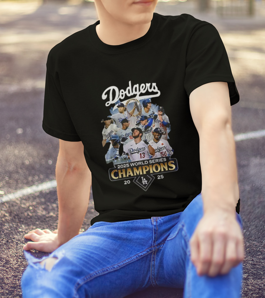 Dodgers 2025 World Series Champions Team Collage T-Shirt