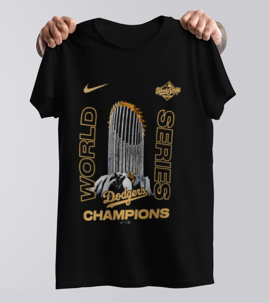 Los Angeles Dodgers Nike 2025 World Series Champions Raise The Trophy T-Shirt