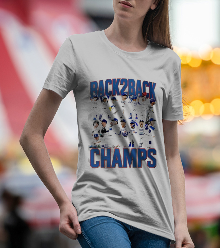 Back 2 Back LA Dodgers Champs Team Celebration T-Shirt