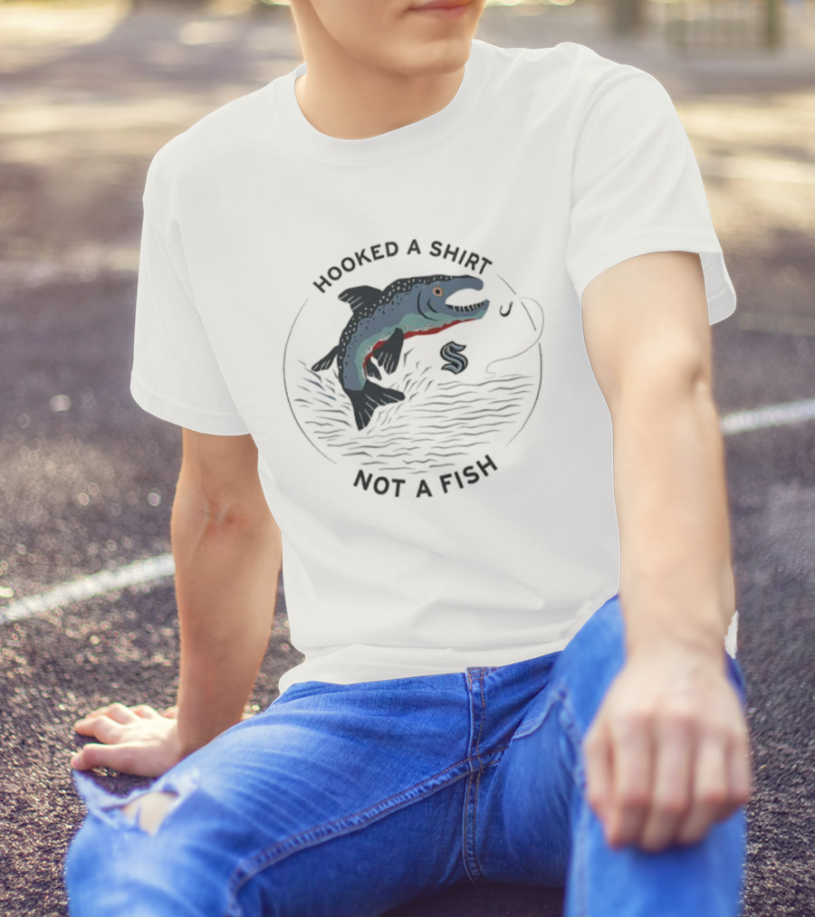 Hooked A Not A Fish Catchy Fishing Hook Design T-Shirt