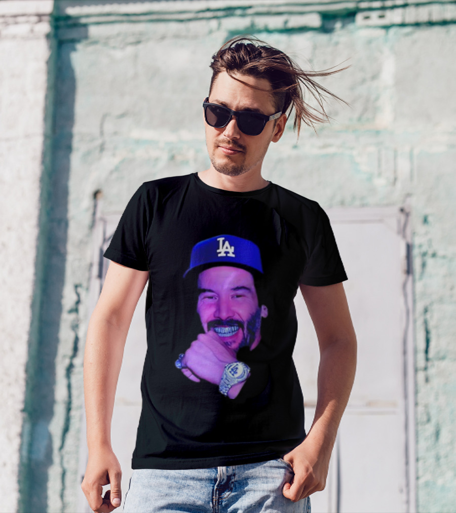 LA Dodgers Keanu Reeves Diamond Grill Bling T-Shirt