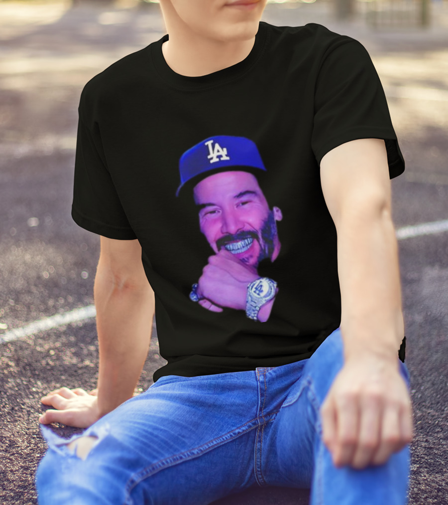 LA Dodgers Keanu Reeves Diamond Grill Bling T-Shirt