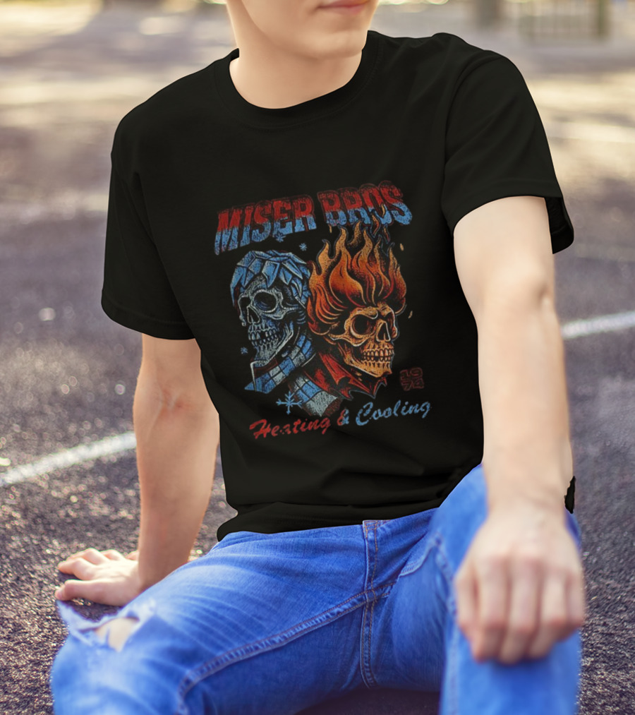 Miser Bros 1974 Skull Fire Ice Heating Cooling T-Shirt