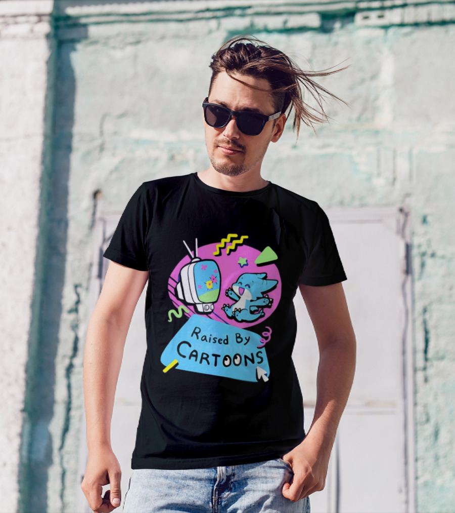 Raised By Cartoons Dragons Vibrant TV Retro Style T-Shirt