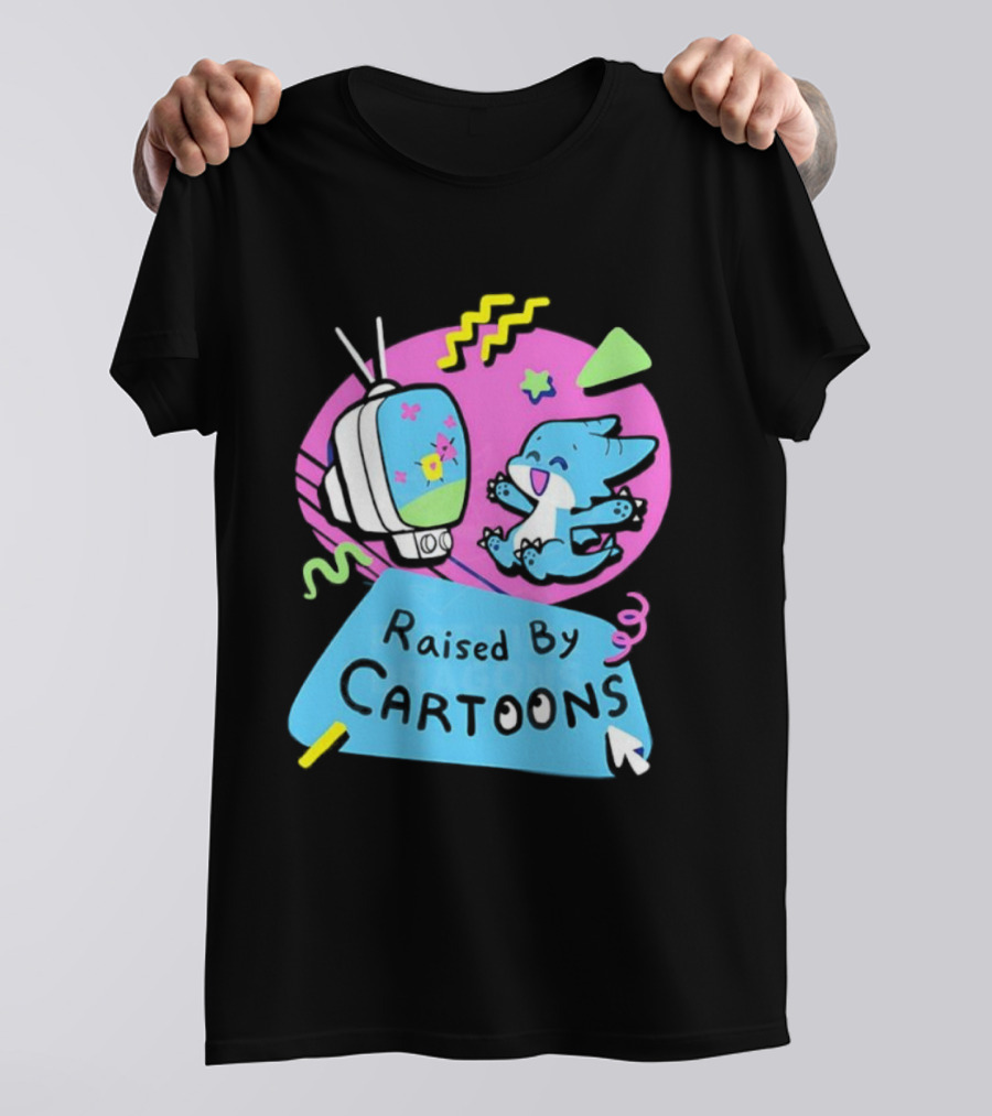 Raised By Cartoons Dragons Vibrant TV Retro Style T-Shirt