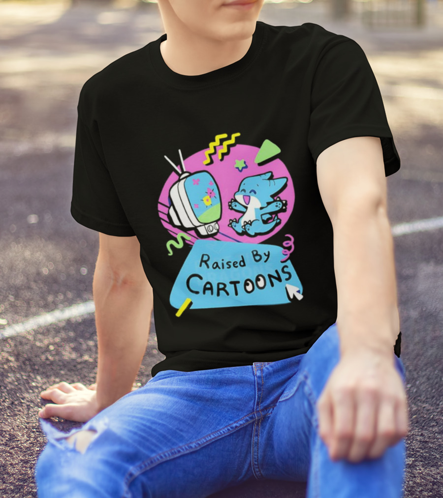 Raised By Cartoons Dragons Vibrant TV Retro Style T-Shirt