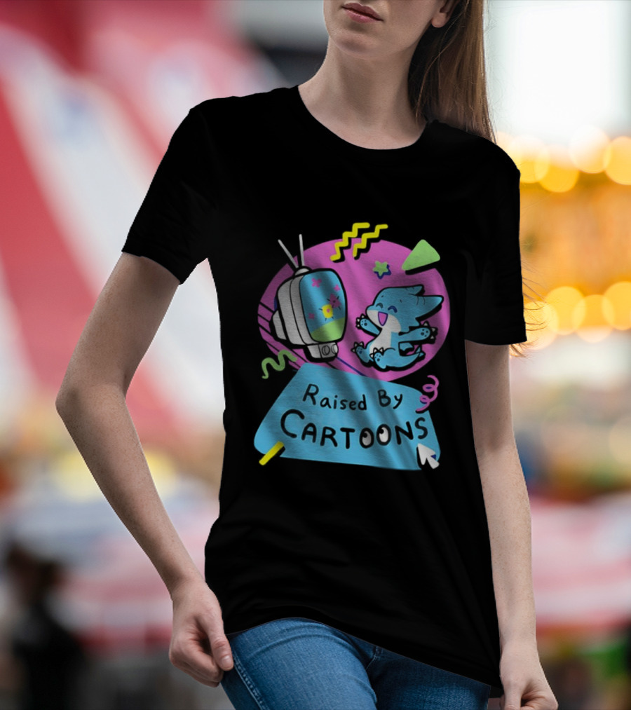 Raised By Cartoons Dragons Vibrant TV Retro Style T-Shirt