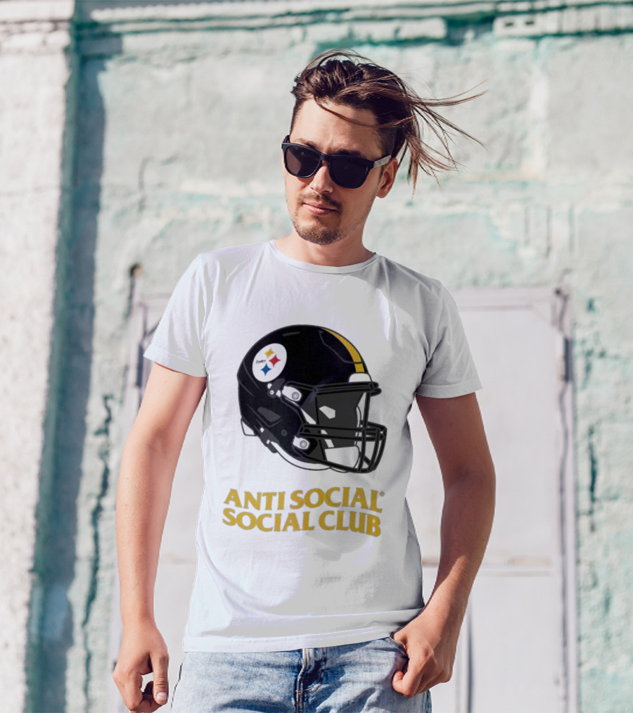 Anti Social Social Club Pittsburgh Steelers NFL Helmet Collaboration T-Shirt