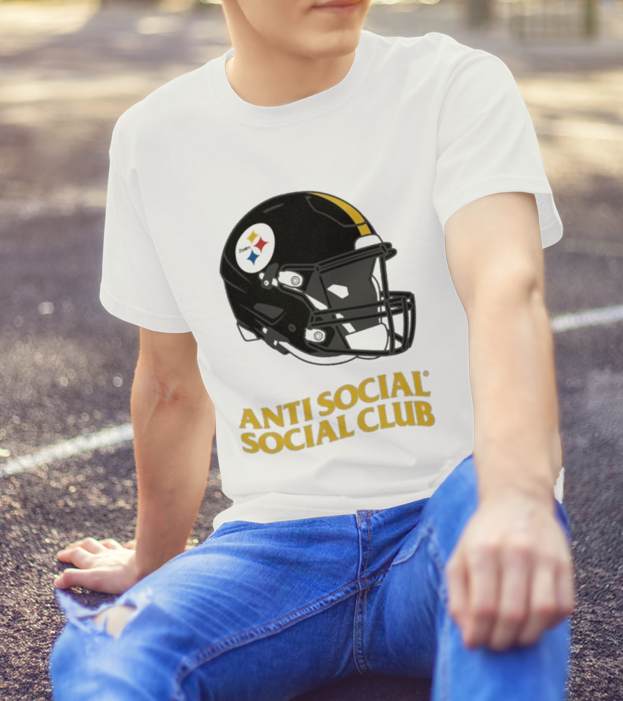 Anti Social Social Club Pittsburgh Steelers NFL Helmet Collaboration T-Shirt