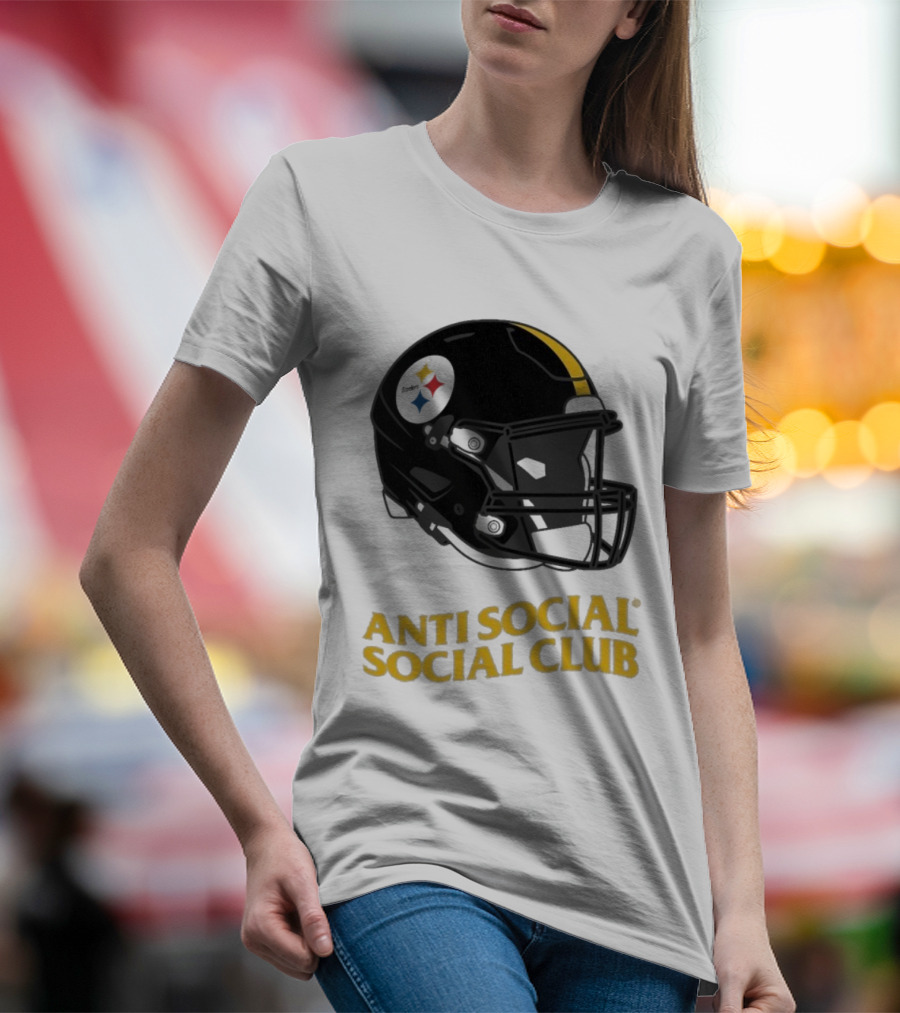 Anti Social Social Club Pittsburgh Steelers NFL Helmet Collaboration T-Shirt