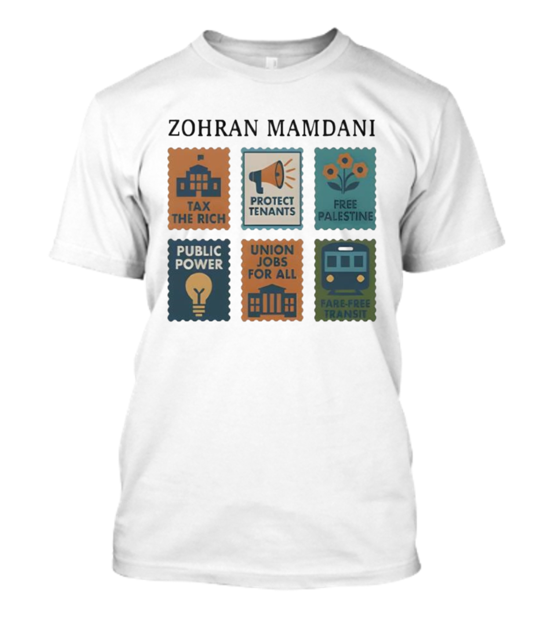 Zohran Mamdani Tax The Rich Protect Tenants Free Palestine Public Power Union Jobs For All Fare-Free Transit T-Shirt
