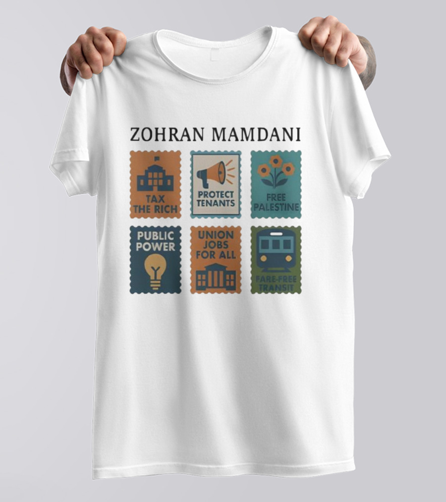 Zohran Mamdani Tax The Rich Protect Tenants Free Palestine Public Power Union Jobs For All Fare-Free Transit T-Shirt