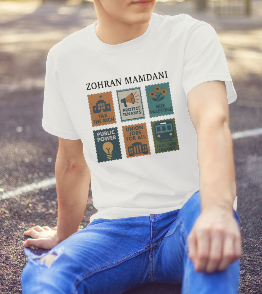 Zohran Mamdani Tax The Rich Protect Tenants Free Palestine Public Power Union Jobs For All Fare-Free Transit T-Shirt