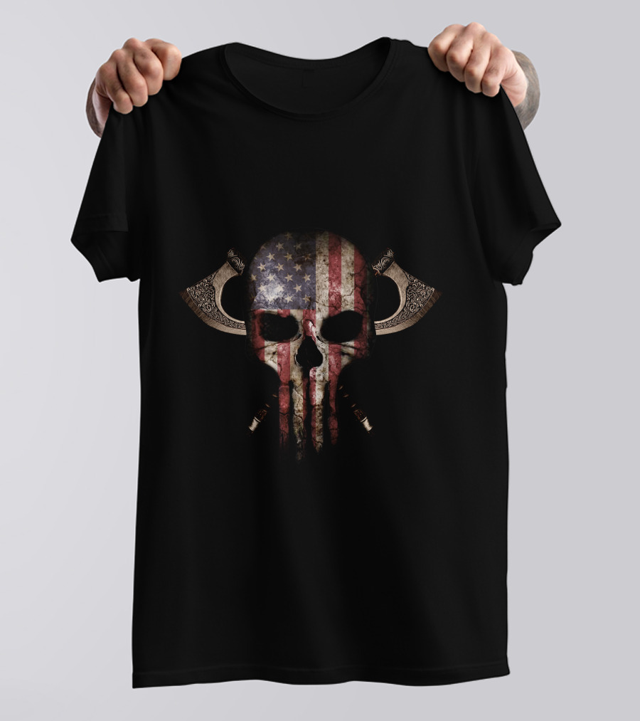USA Flag Skull Axes T-Shirt
