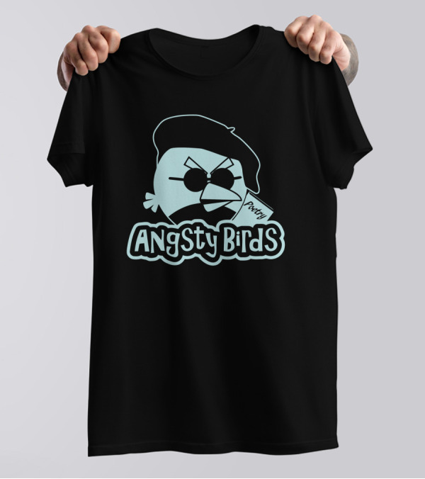 Angsty Birds Poetry Beret Sunglasses T-Shirt