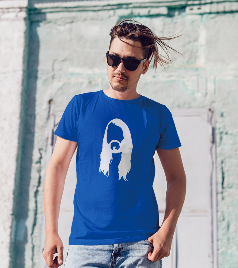 Moist Merch Charlie Head Silhouette Long Hair Blue T-Shirt