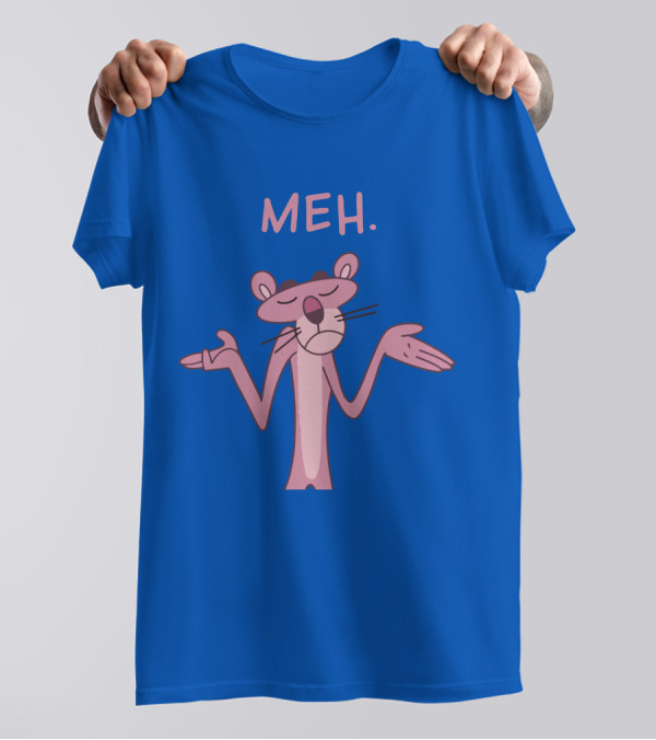 Qwertee Pink Panther Meh Apathy Blue Background T-Shirt