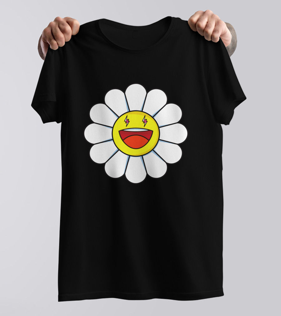 J Balvin Merch Blanco Large Flower Smiley Face With Lightning Eyes T-Shirt
