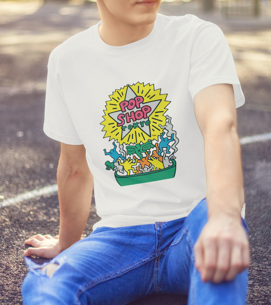 Orange Keith Haring Pop Shop Tokyo Starburst Colorful Figures T-Shirt