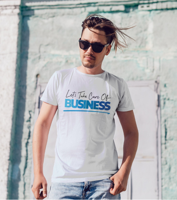 Tori Child Let's Take Care Of Business Bold Blue Text T-Shirt