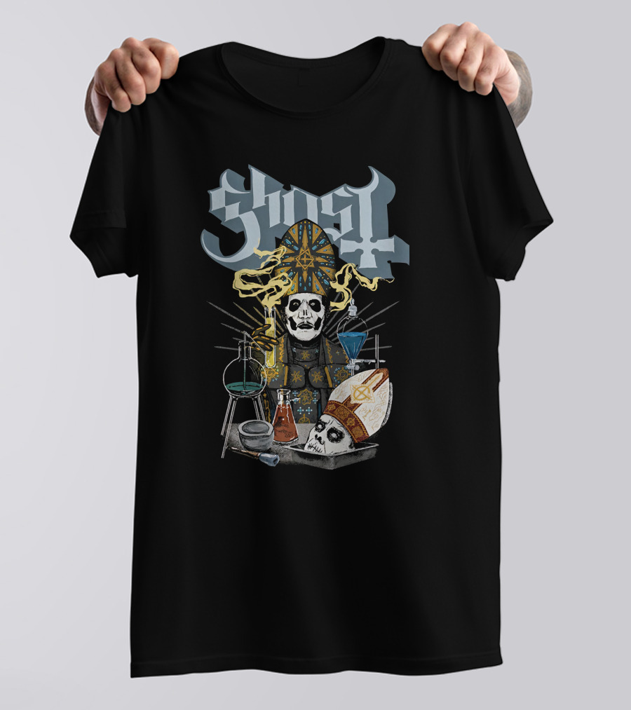 Ghost Reanimator Iconic Alchemy Imagery With Skull In Clerical Garb T-Shirt
