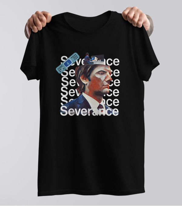 Severance Portrait And Remote Control Icon With Repeated Text T-Shirt