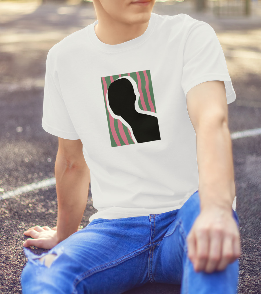 Everpress Shop Inner Talk Silhouette With Pink And Green Wavy Background T-Shirt