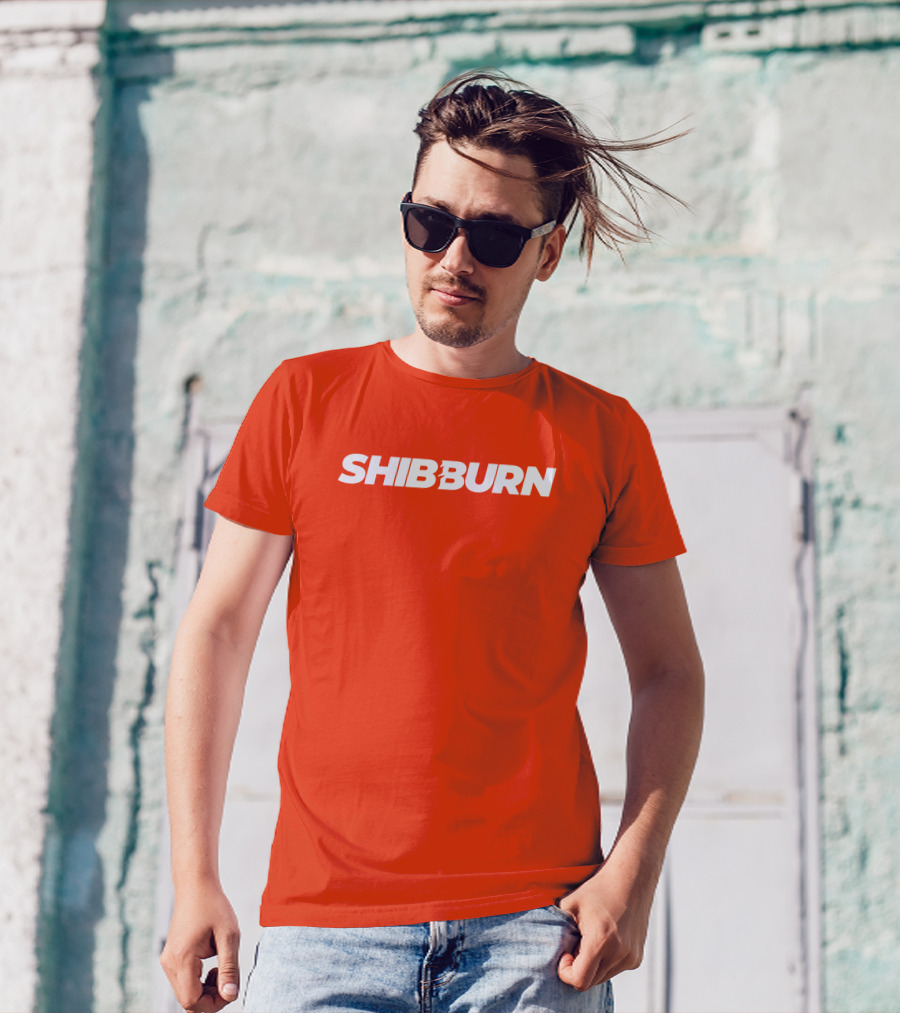 Shibburn Cryptocurrency Concept Bold White Text On Vibrant Orange Background T-Shirt