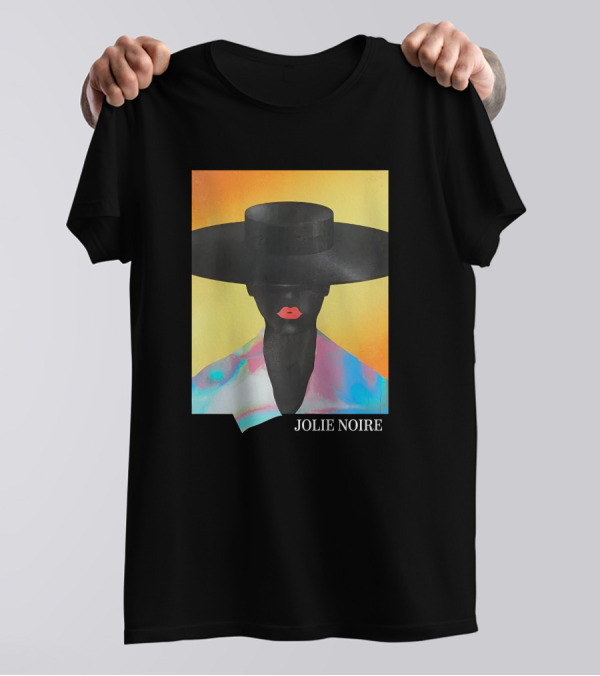 Jolie Noire Vibrant Abstract Fashion Portrait With Black Hat T-Shirt