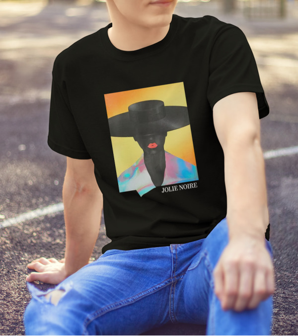 Jolie Noire Vibrant Abstract Fashion Portrait With Black Hat T-Shirt