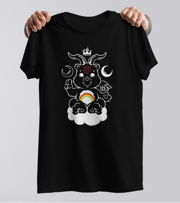 Qwertee Scare Bear Occult Rainbow Cloud T-Shirt
