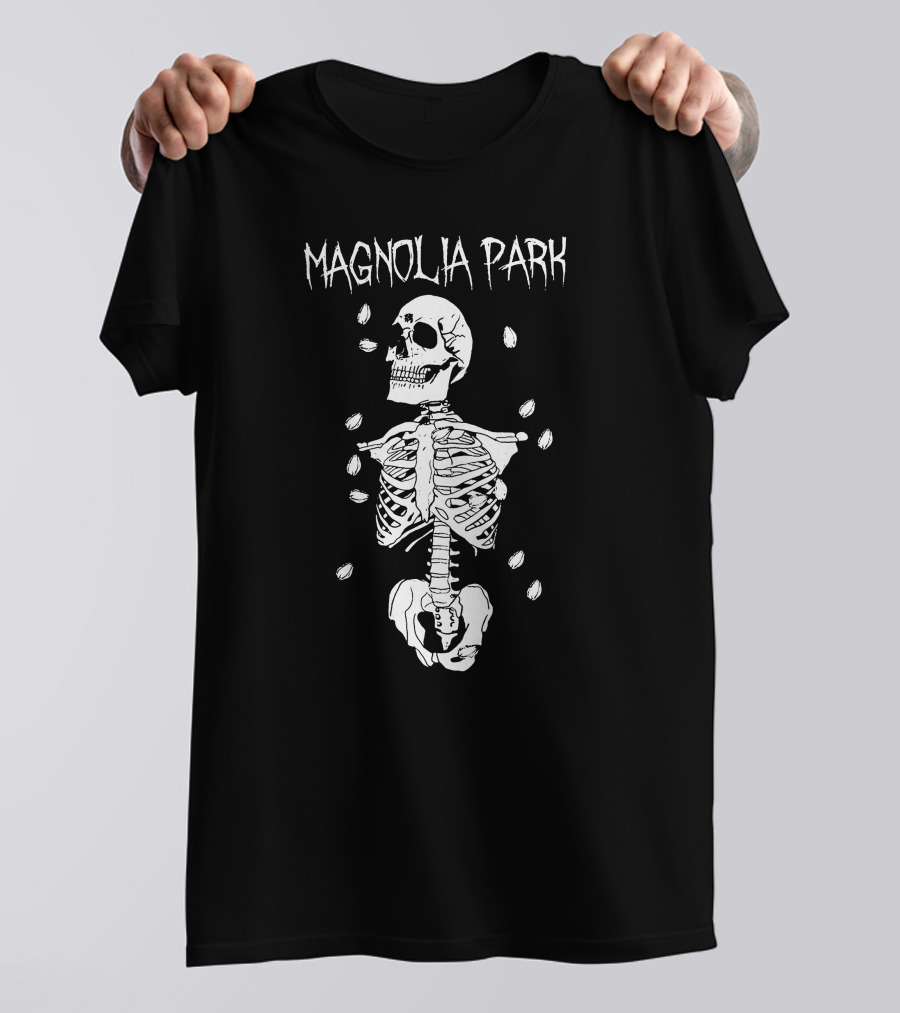 Magnolia Park Skeleton Design With Petals T-Shirt