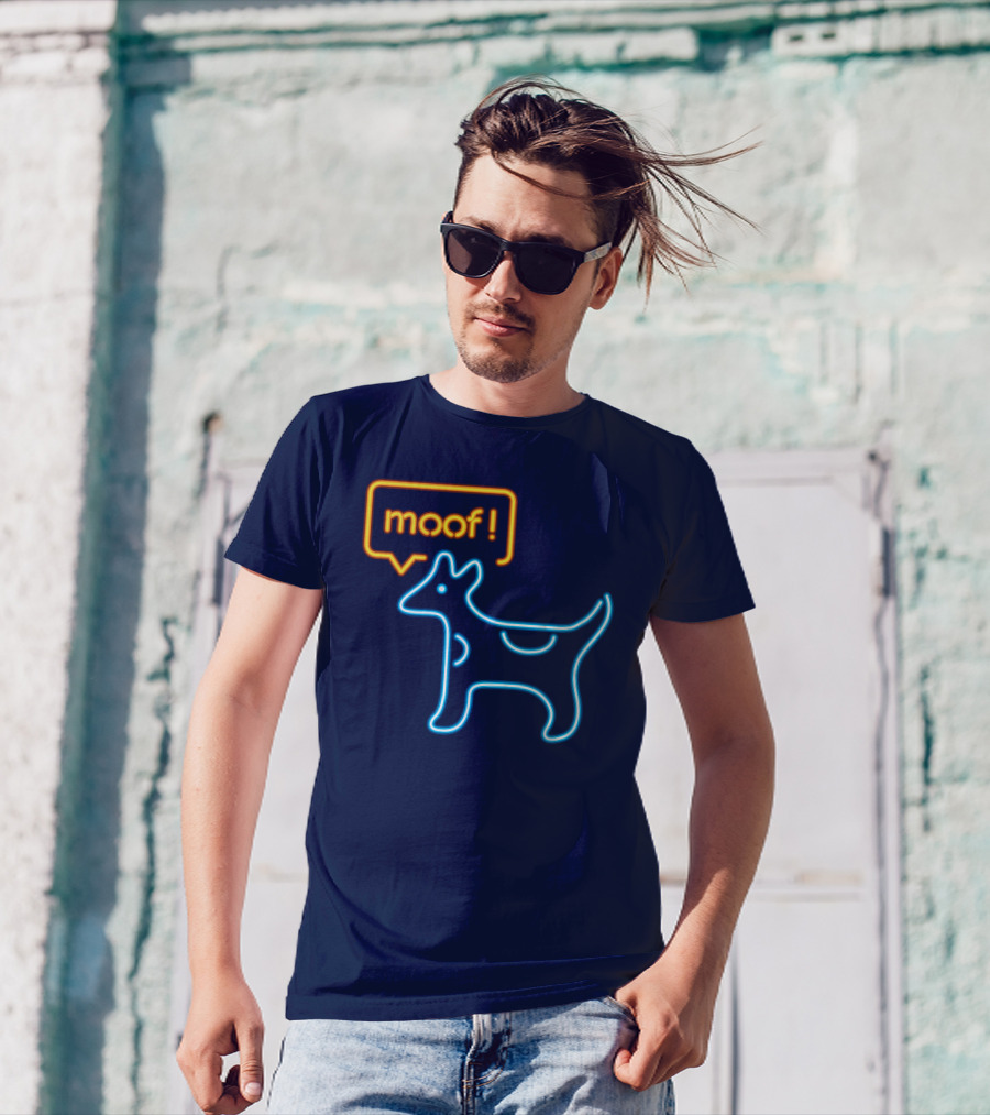 Bureau W W Dog Moof Ged Maheux Cow Neon Outline T-Shirt