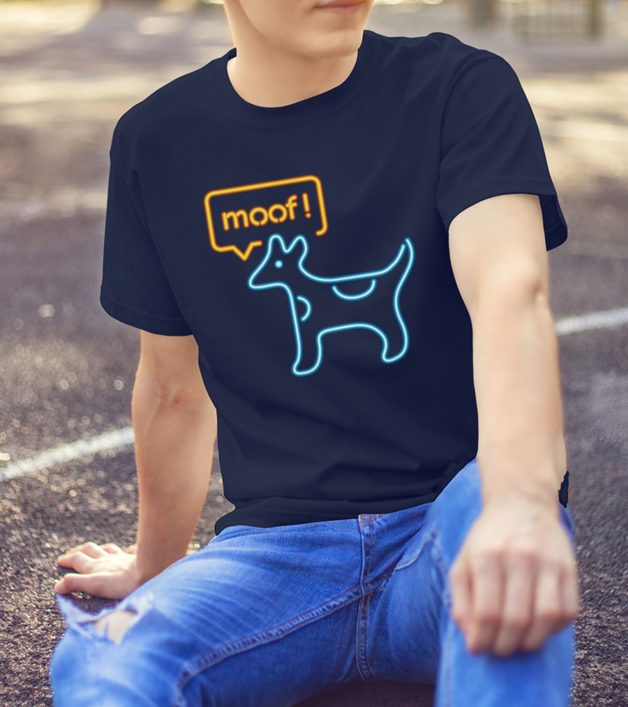 Bureau W W Dog Moof Ged Maheux Cow Neon Outline T-Shirt