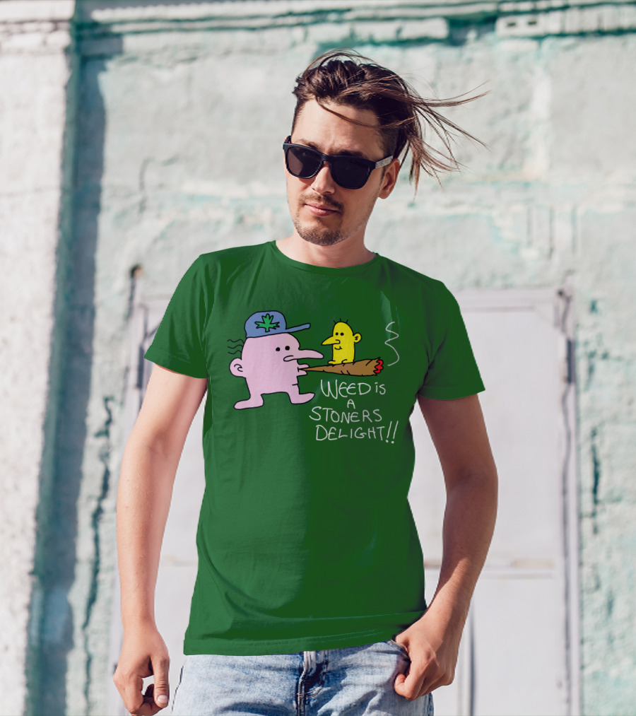 Threadless Shop Weed Is A Stoners Delight Green Cap Cartoon The Average Joey T-Shirt