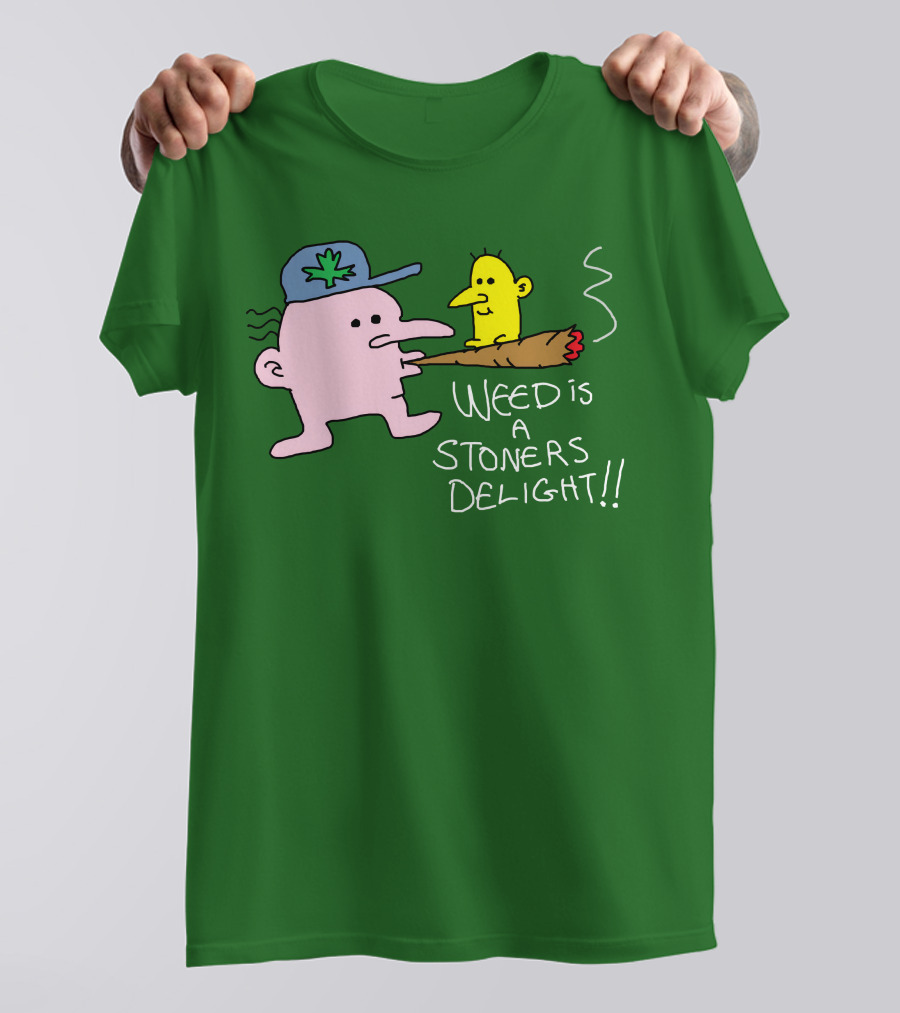 Threadless Shop Weed Is A Stoners Delight Green Cap Cartoon The Average Joey T-Shirt