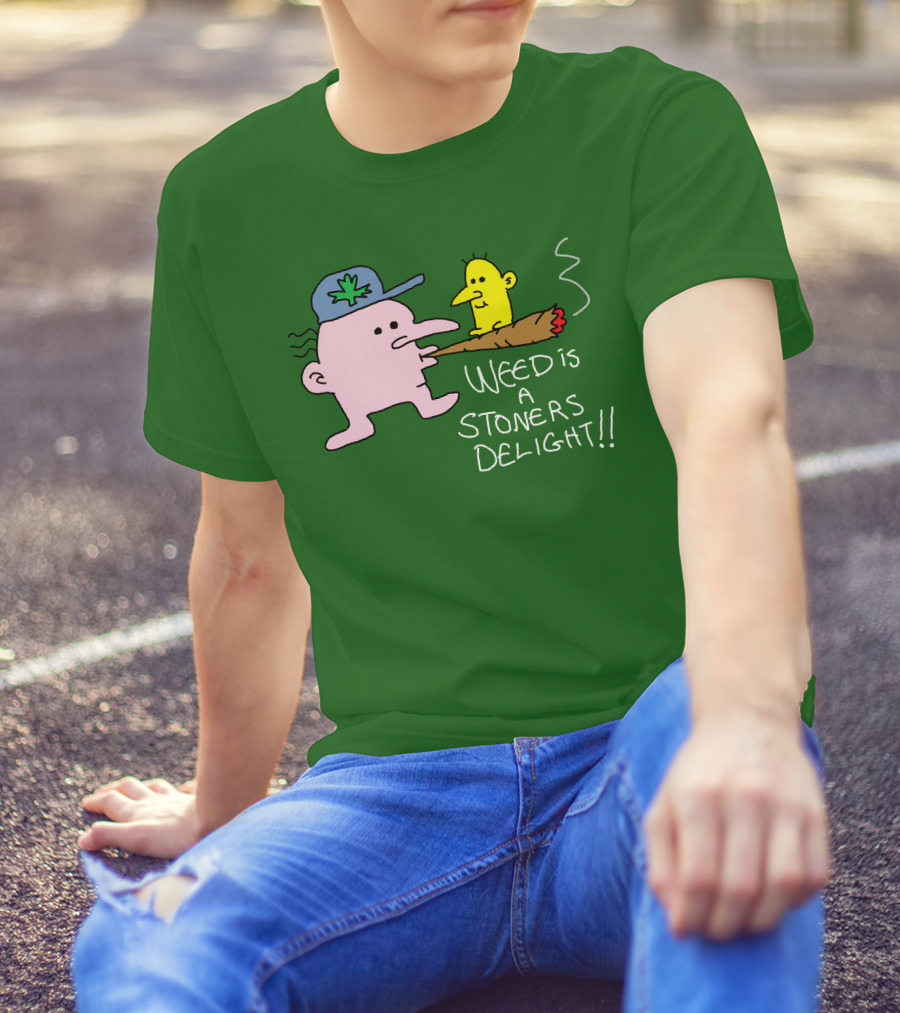 Threadless Shop Weed Is A Stoners Delight Green Cap Cartoon The Average Joey T-Shirt