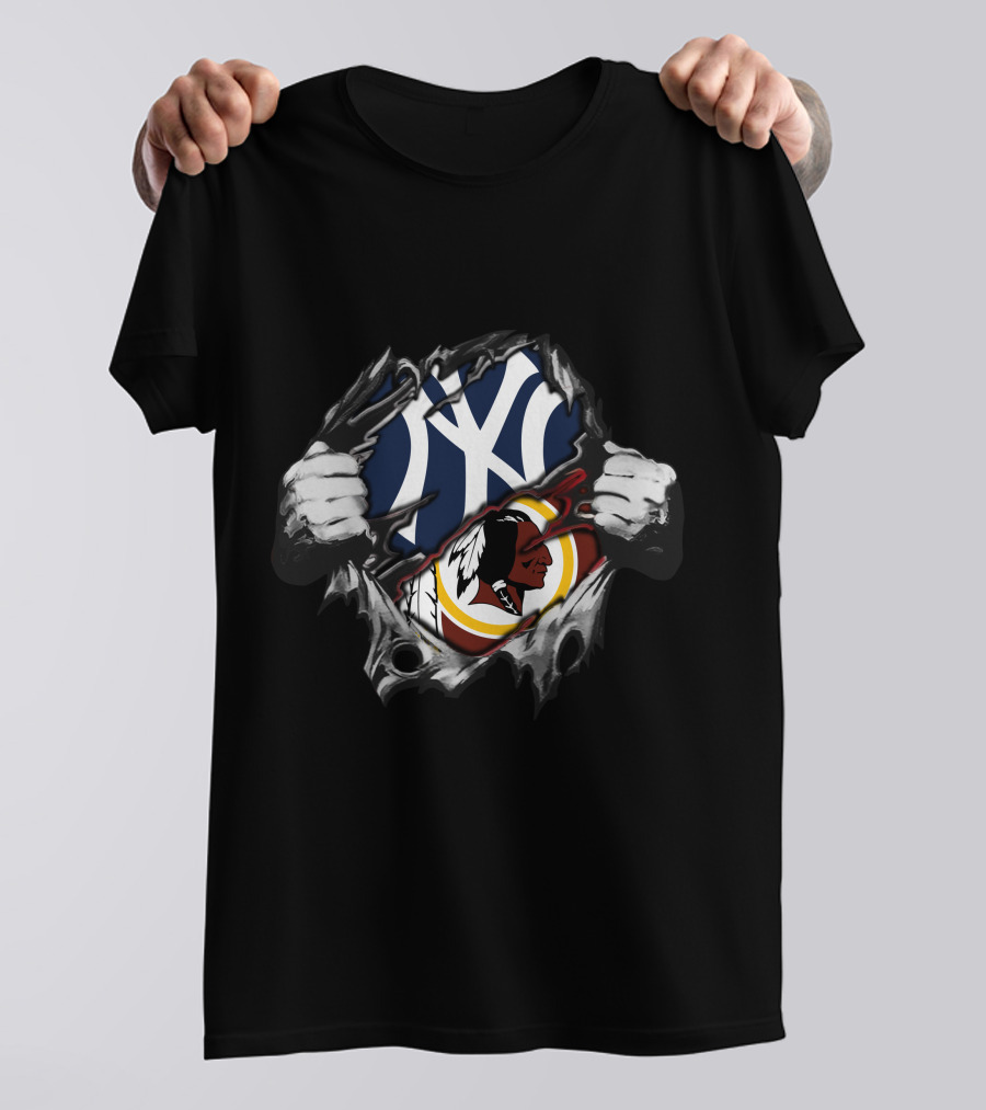 New York Yankees Washington Redskins Team Logos Mashup T-Shirt