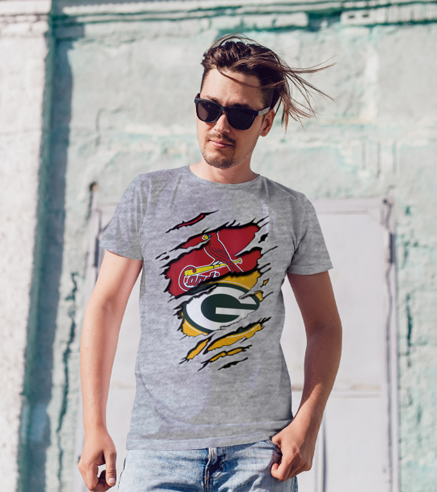 Green Bay Packers And St. Louis Cardinals Logo Fusion T-Shirt