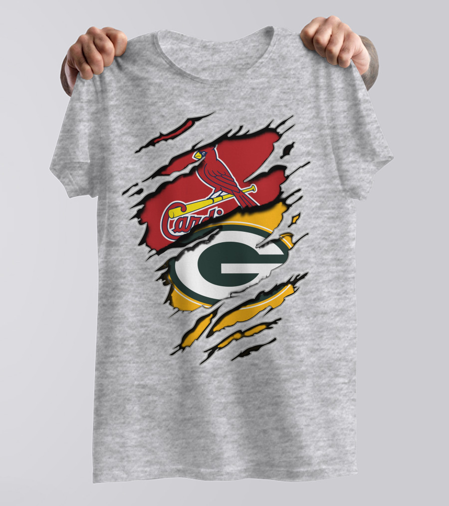 Green Bay Packers And St. Louis Cardinals Logo Fusion T-Shirt